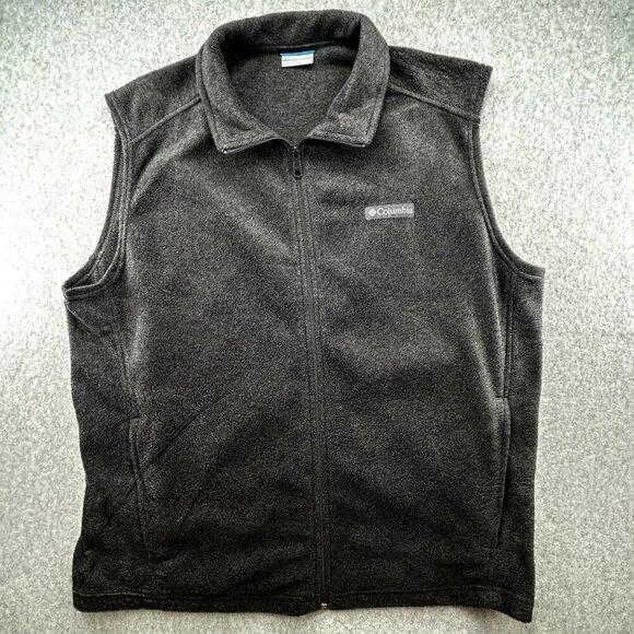 Columbia Men's Charcoal Gray Fleece Vest Size L Full Zip Lightweight Warm Layer - Picture 1 of 11